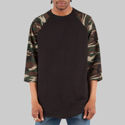 Unisex Three-Quarter Sleeve Camo Raglan T-Shirt