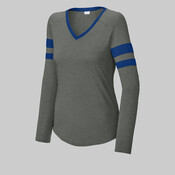 Women's Halftime Stripe Long Sleeve V Neck Tee